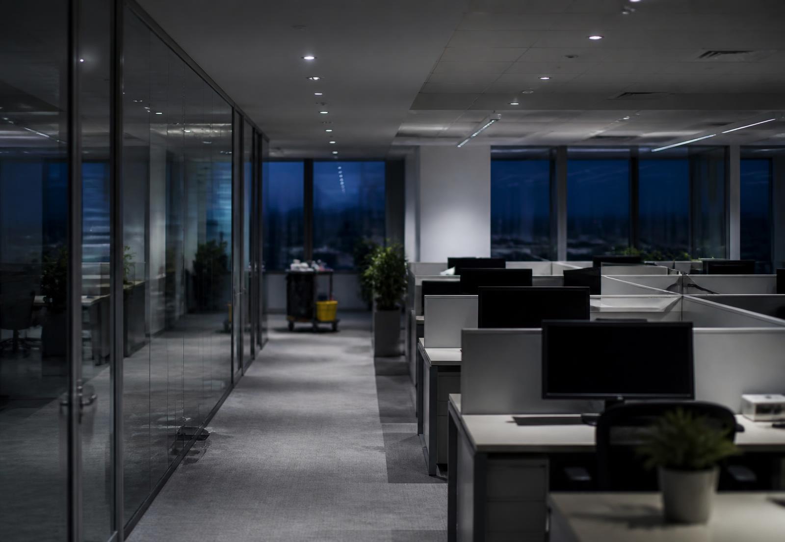Clean corporate office interior after hours